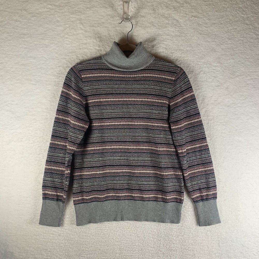 L.L. Bean Sweater Women's Small Multicolor Fair Isle Turtleneck Long Sleeve 7644